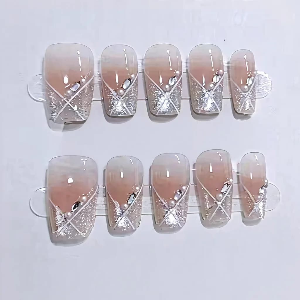 Nalepovací nehty Cat Eye, krátký coffin, světle růžová, sladký styl, 10 ks