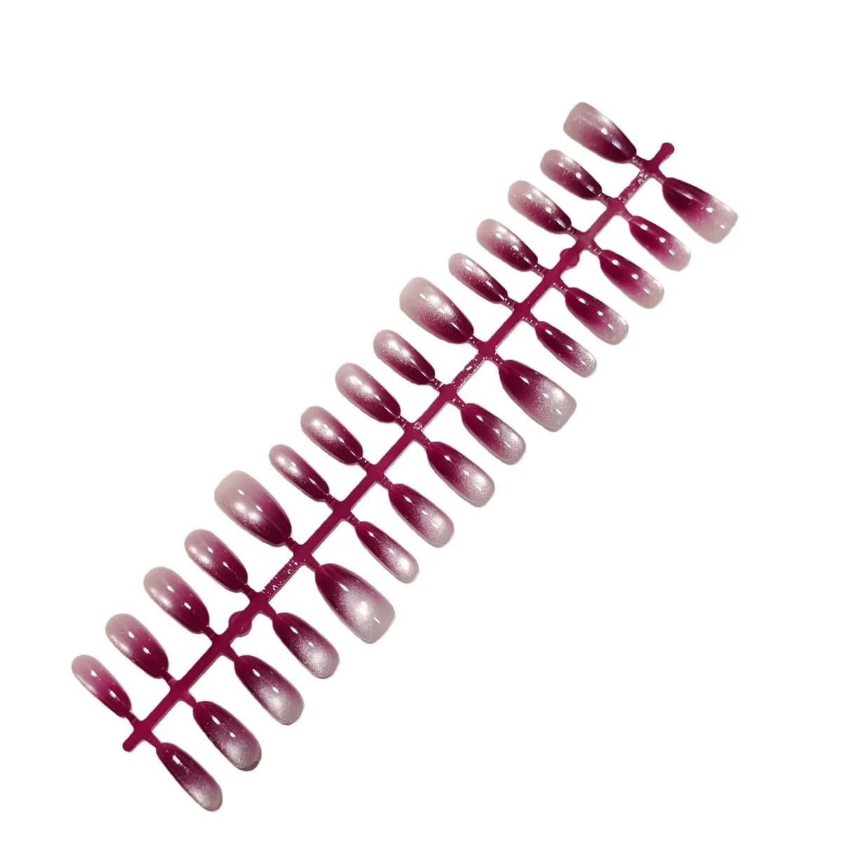 Fialové nalepovací nehty Cat Eye, střední oválný tvar, design se skleněnými korálky