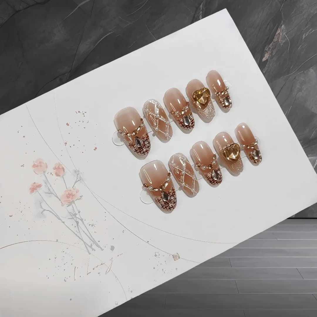 Nalepovací nehty střední ovál, kočičí oko, glitr, perleť, 30 ks