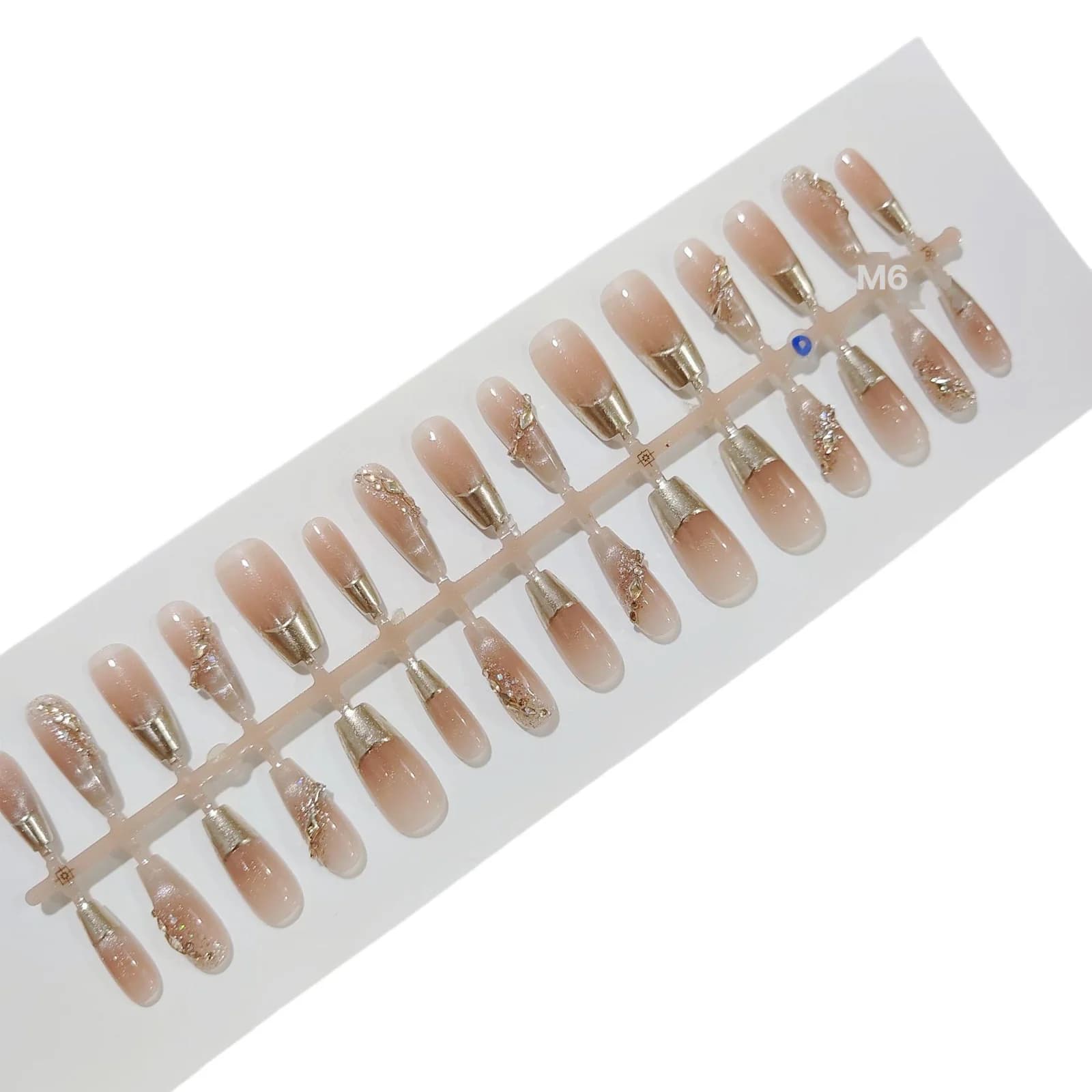 Nalepovací nehty French Tip se zlatým lemem a glitry, 30 ks