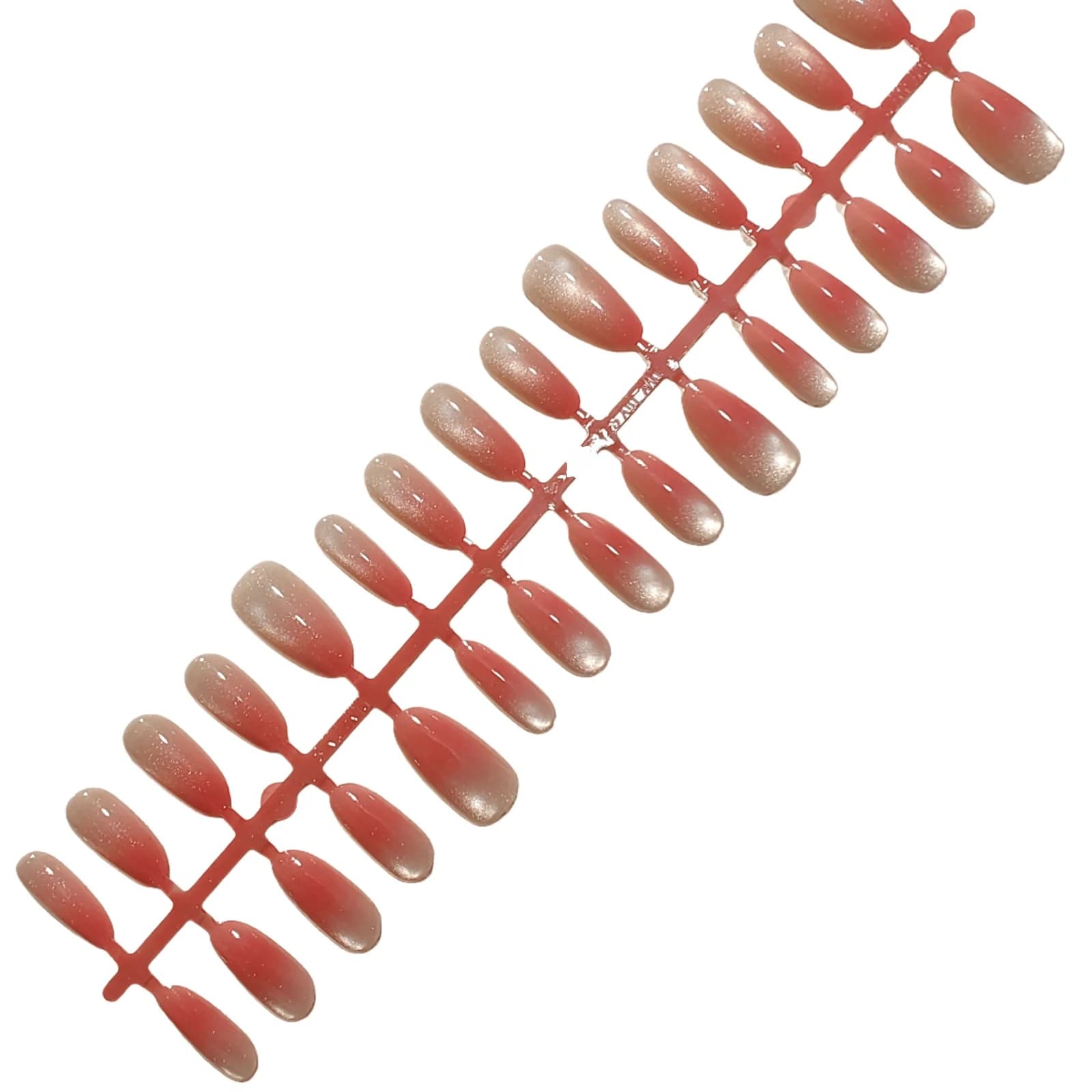 Nalepovací nehty s kočičím okem, růžový gradient a skleněné perly