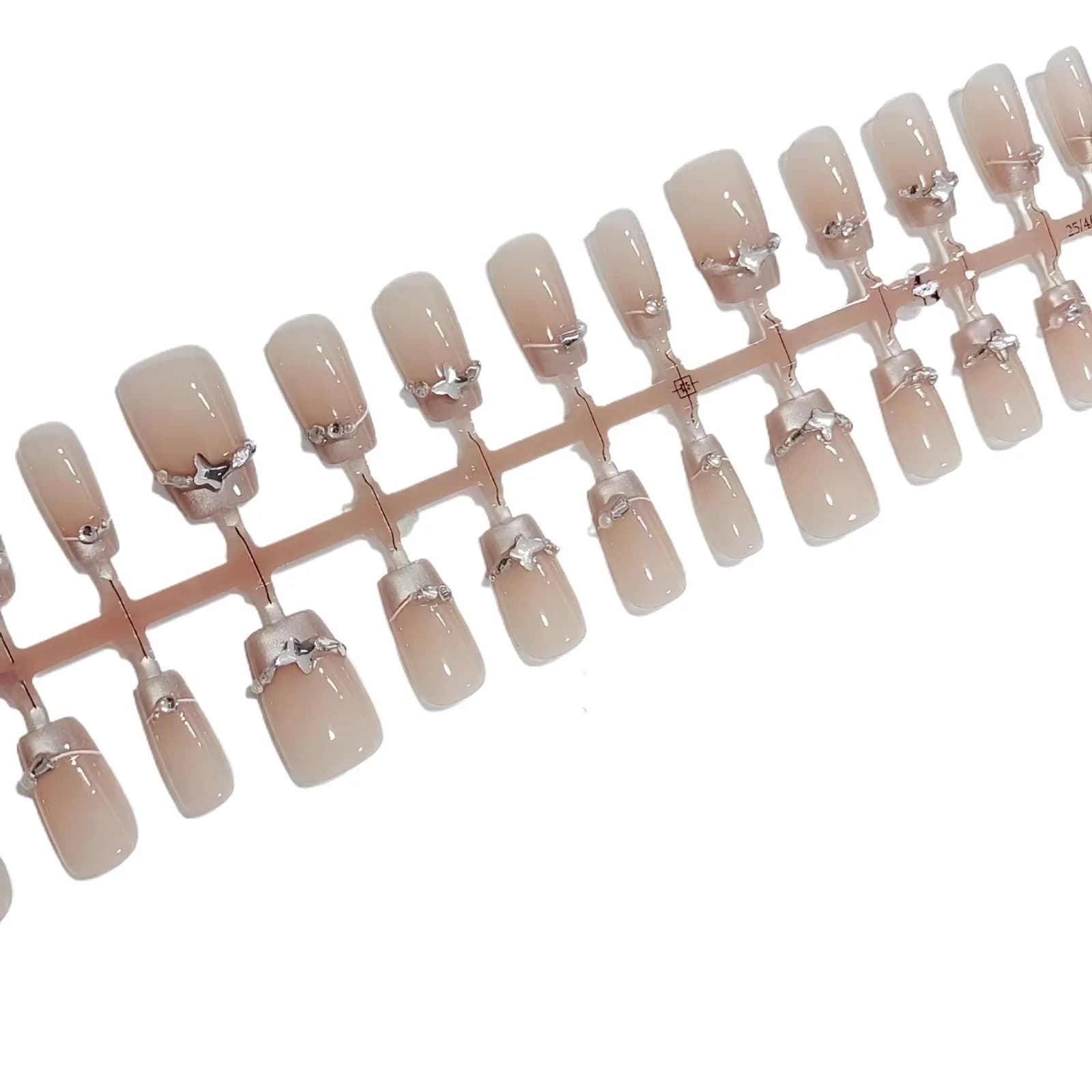 Nalepovací nehty French Tip s motýlími kamínky a kočičím okem