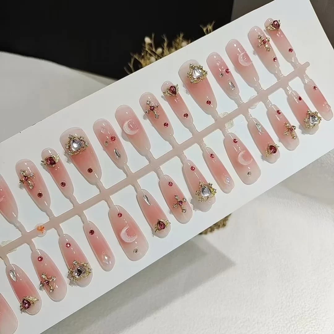 Nalepovací nehty s kamínky, dlouhý tvar stiletto, 30 kusů